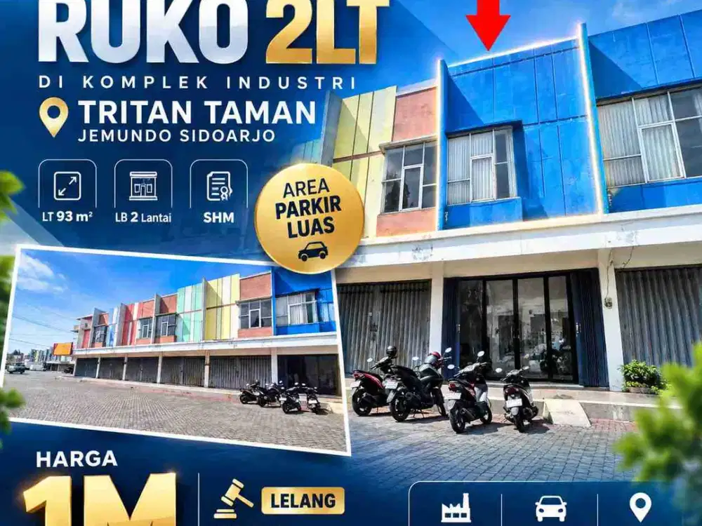 Dijual Murah Lelang Ruko 2lt di komplek Industri Tritan Taman Jemundo Sidoarjo
