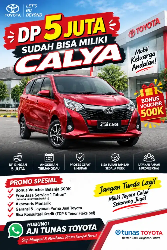 DP 5 JT TOYOTA CALYA G MANUAL MATIC 2026 KREDIT WARNA HITAM MERAH
