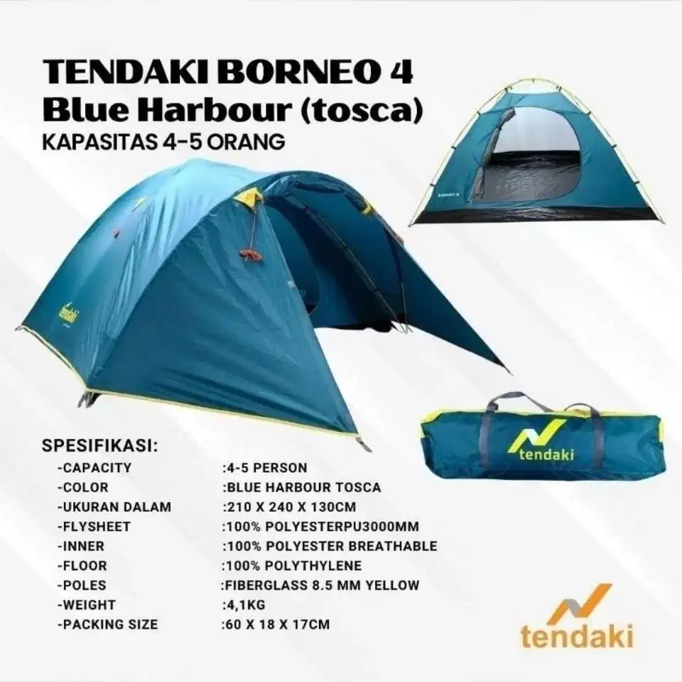 Tendaki Borneo 4 Tenda Camping muat 4-5 orang Tenda Keluarga Family