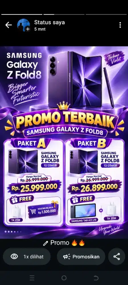 Samsung Galaxy Z fold8 lagi ada promo di fonel mega mall batam