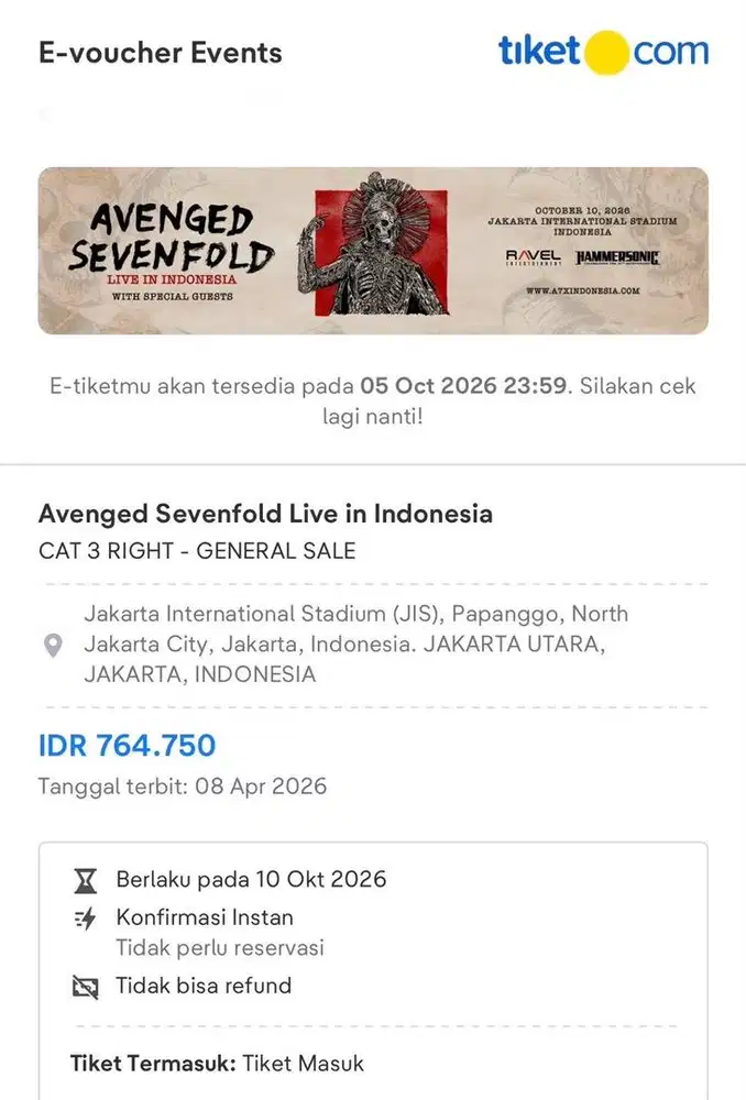 Tiket Avenged Sevenfold
