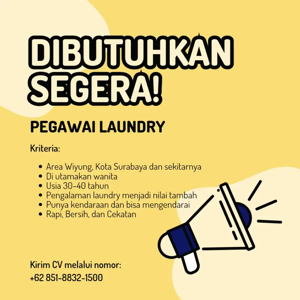 Lowongan Kerja - Dibutuhkan Pegawai Laundry