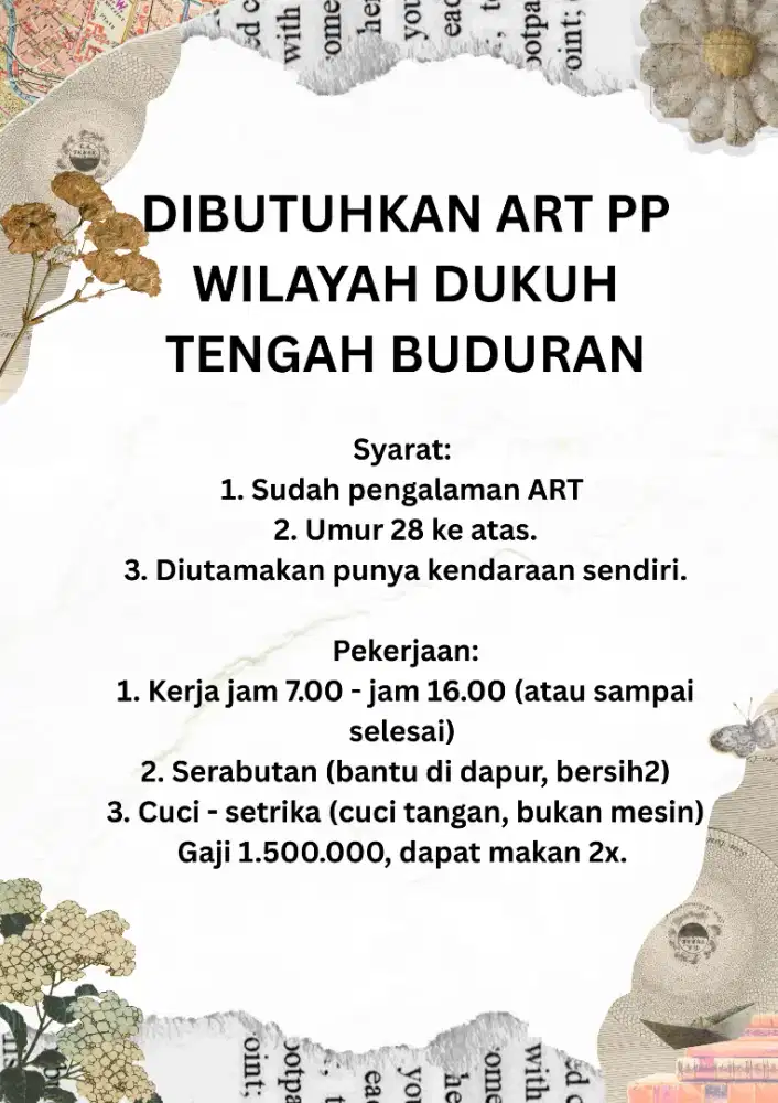 DIBUTUHKAN ART PP BUDURAN SIDOARJO