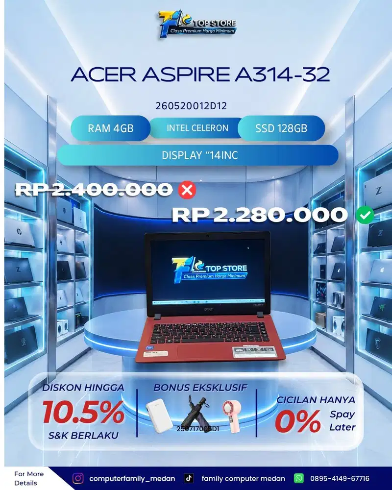 ACER ASPIRE A314-32 14INC HD CELERON RAM 4GB HDD 1TB