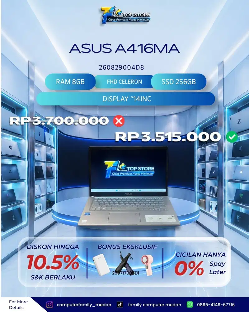 ASUS A416MA 14INC FHD CELERON N4020 RAM8GB SSD 256GB