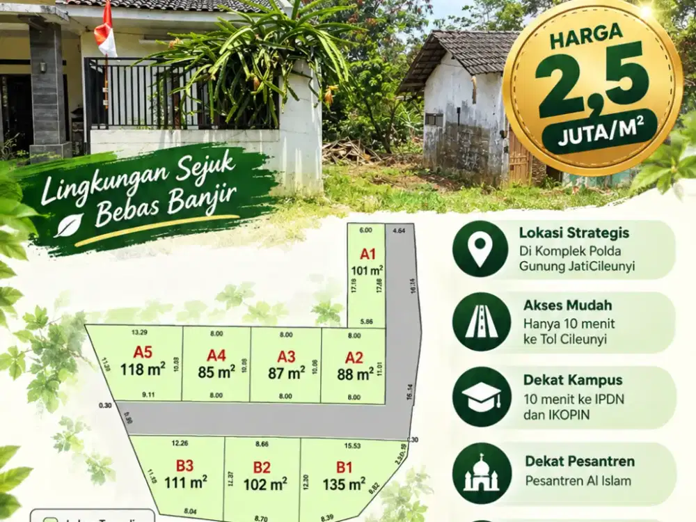 KAVLING STRATEGIS CILEUNYI 2,5 JUTA/M² – SEJUK & BEBAS BANJIR!