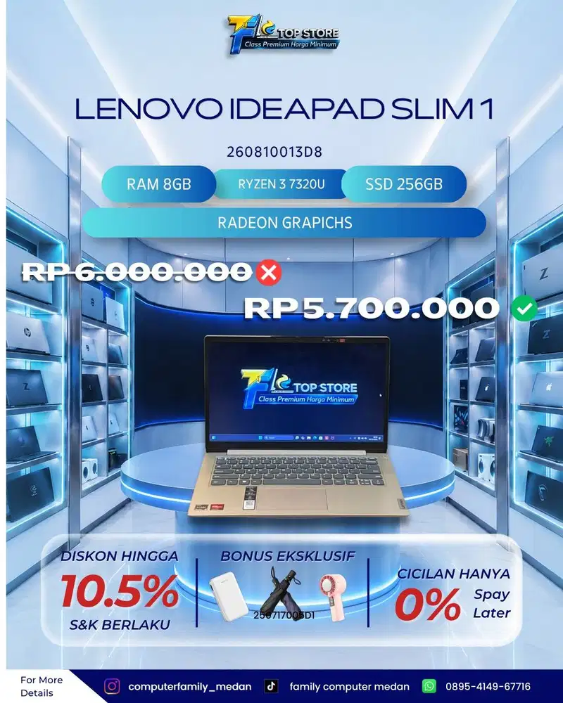LENOVO IDEAPAD SLIM 114AMN7 14INC AMD RYZEN 3 7320U RAM 8GB SSD 256GB