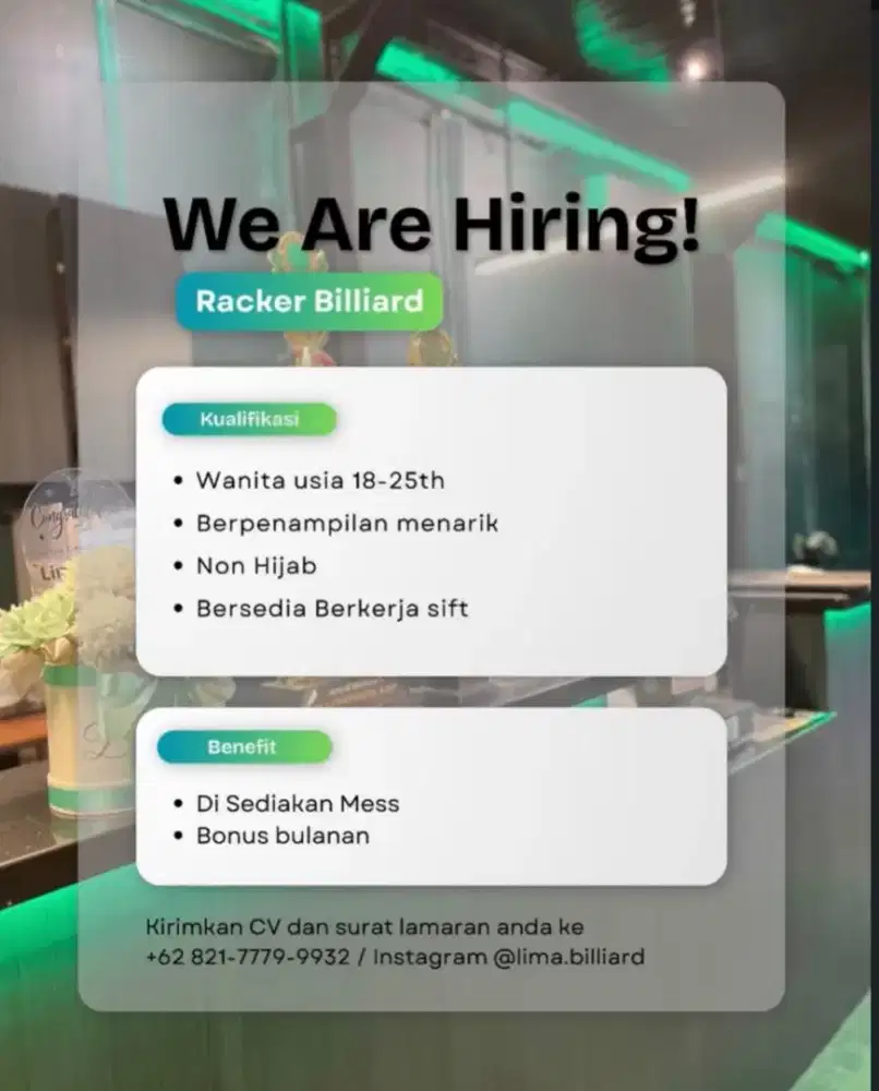 Dicari Racker dan Cook/chef segera
