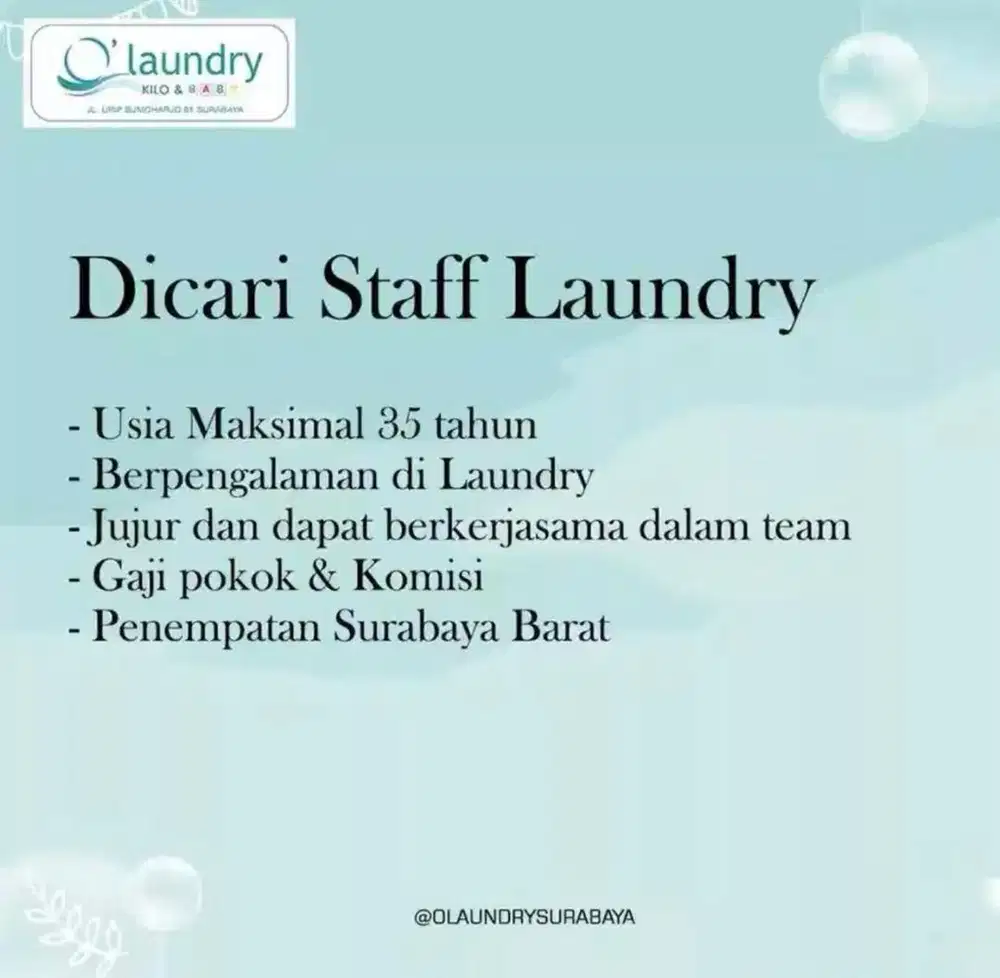 Dicari Pegawai Laundry