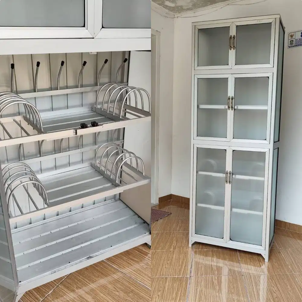 Rak Piring aluminium kaca 2 pintu like new