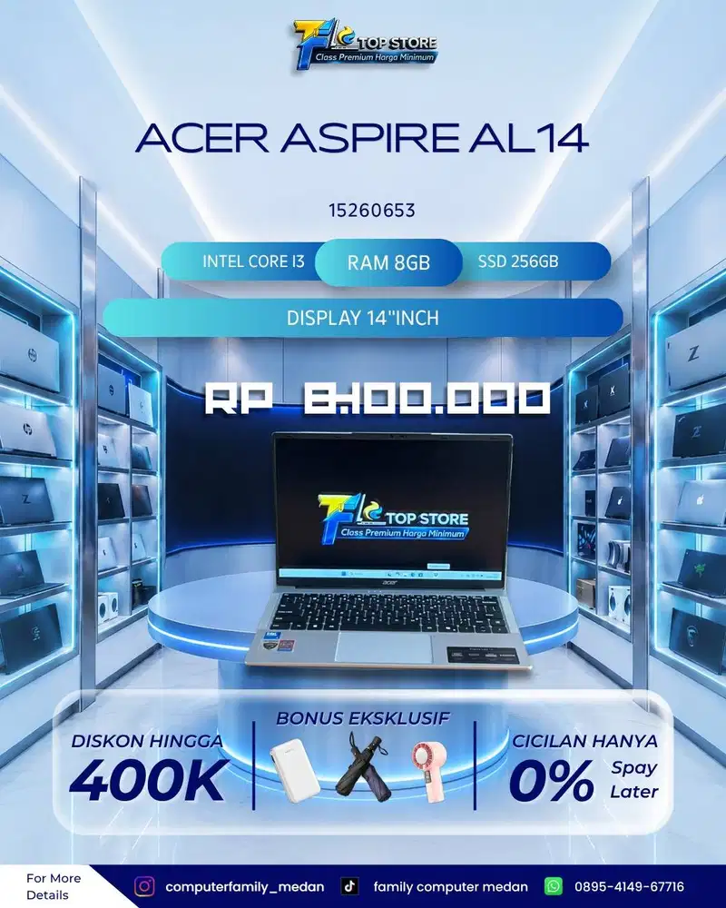 ACER ASPIRE AL14-32P 14INC FHD CORE I3 N355 RAM 8GB SSD 512GB