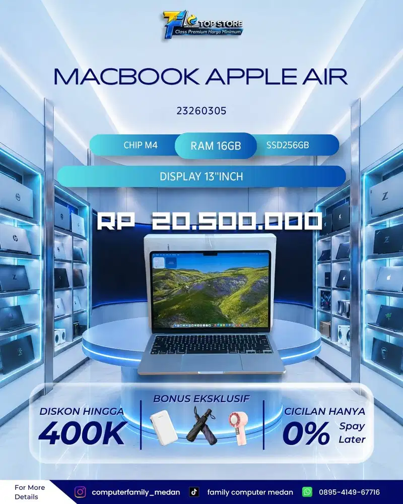MACBOOK APPLE AIR 13INC CHIP4 RAM 16GB SSD 256GB GARANSI 25NOV 2026