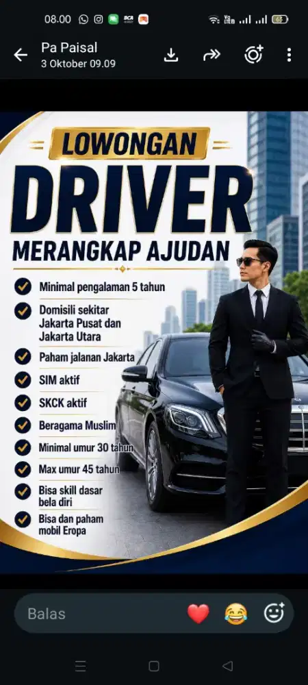 Di butuhkan supir/driver
