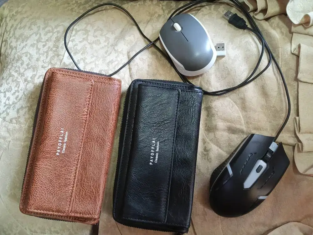 Borongan Hemat: 2 Dompet Panjang + 2 Mouse (Wireless Rexus & Kabel)