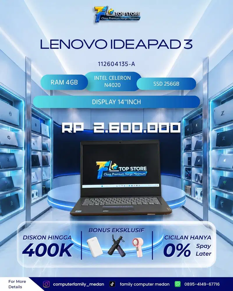 LENOVO IDEAPAD 314 INTEL CELERON N4020 RAM 4GB SSD 256GB