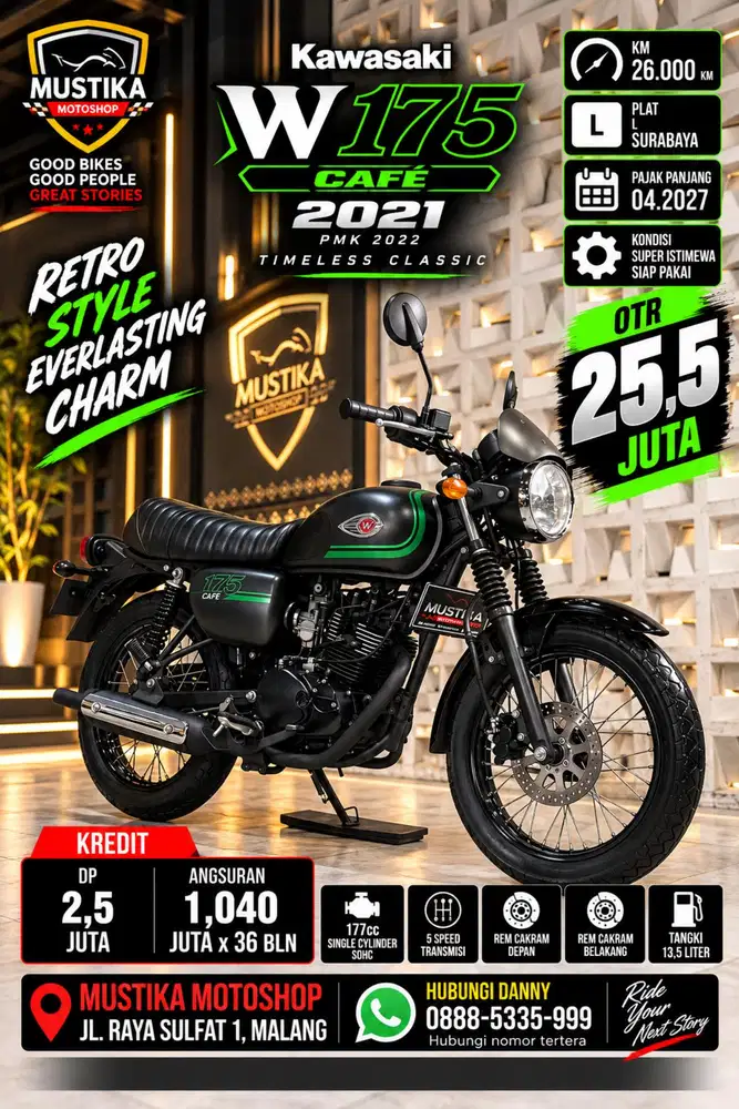 Kawasaki W175 Cafe 2021 pmk 2022. DANZ Mustika Sulfat