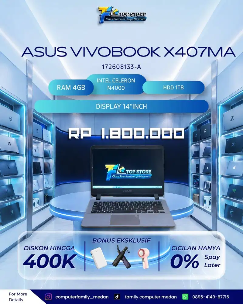 ASUS VIVOBOOK X407MA INTEL CELERON N4000 RAM 4GB HDD 1TB