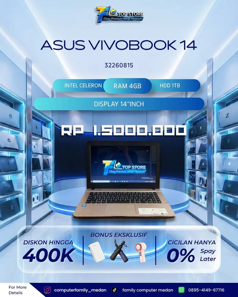 LAPTOP ASUS VIVOBOOK 14 X1441MA INTEL CELERON RAM 4GB HDD 1TB