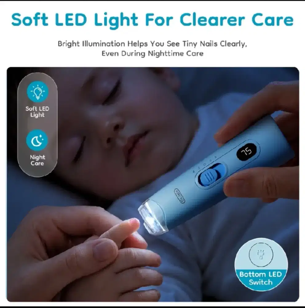 Dr.isla Gunting Kuku Bayi Elektrik Baby Nail Trimmer 6in1 + Lampu LED