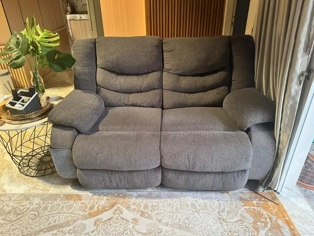 Ashley Tulen Sofa Recliner Fabric 2 Seater - Abu-Abu