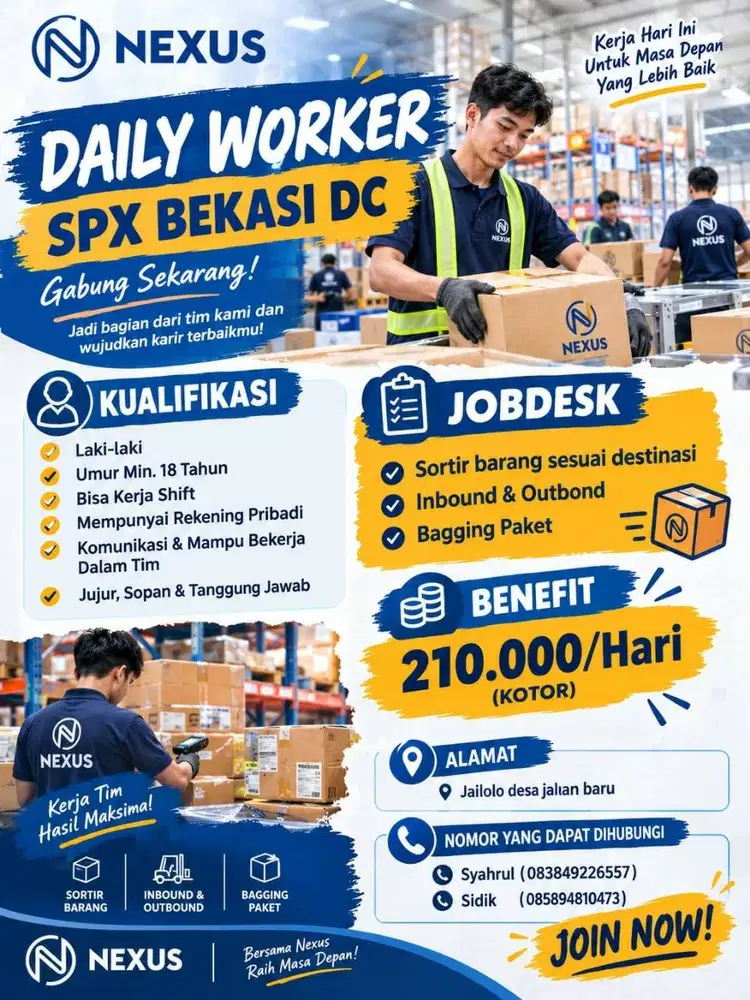 DI BUTUHKAN DAILY WORKER UNTUK GUDANG SHOPEE BEKASI DC