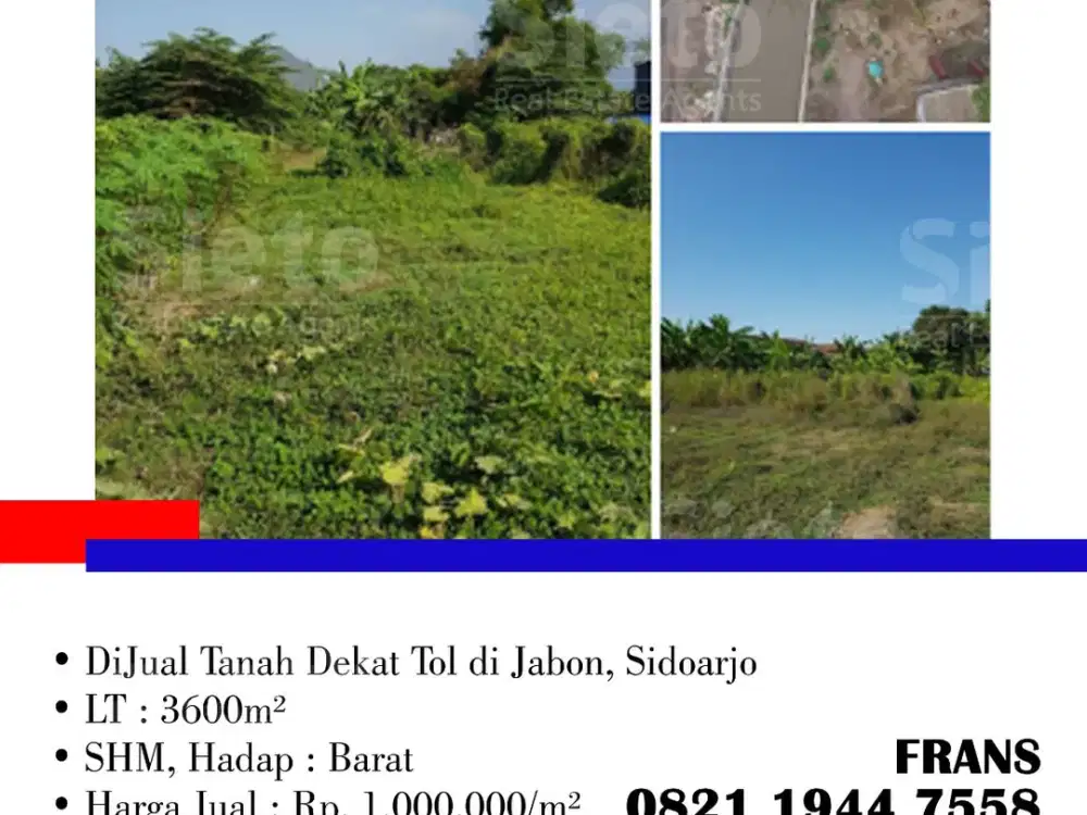 DiJual Tanah Dekat Tol di Jabon, di Kab Sidoarjo