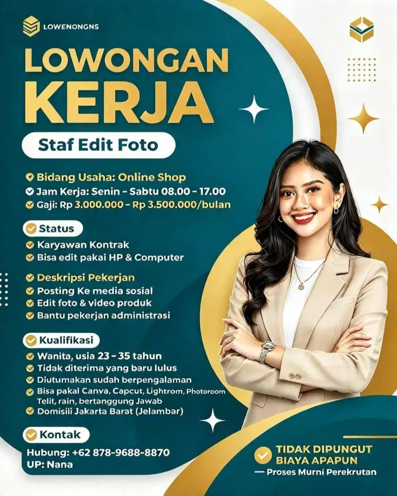 DIBUTUHKAN TENAGA KERJA ADMINISTRASI ONLINE SHOPibutuhkan