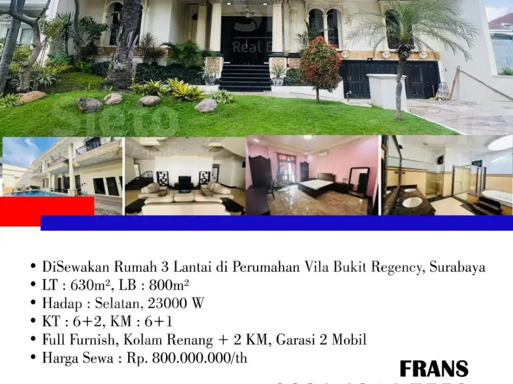 DiSewakan Murah Rumah 3 Lantai di Perumahan Vila Bukit Regency, di Surabaya