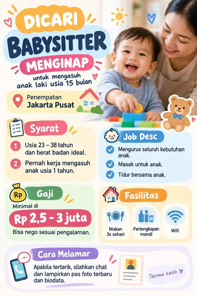 Dicari : Babysitter Menginap untuk Anak usia 15 Bulan