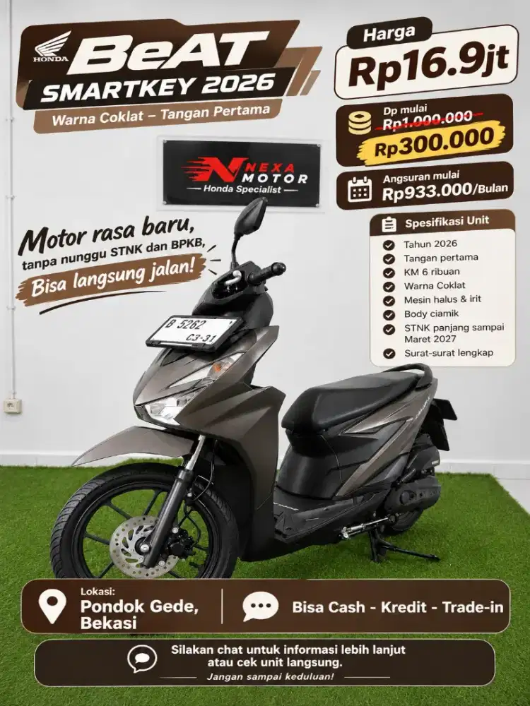 Rp16.9jt | Honda Beat Smartkey Tahun 2026 | Stylish | Rasa Baru!