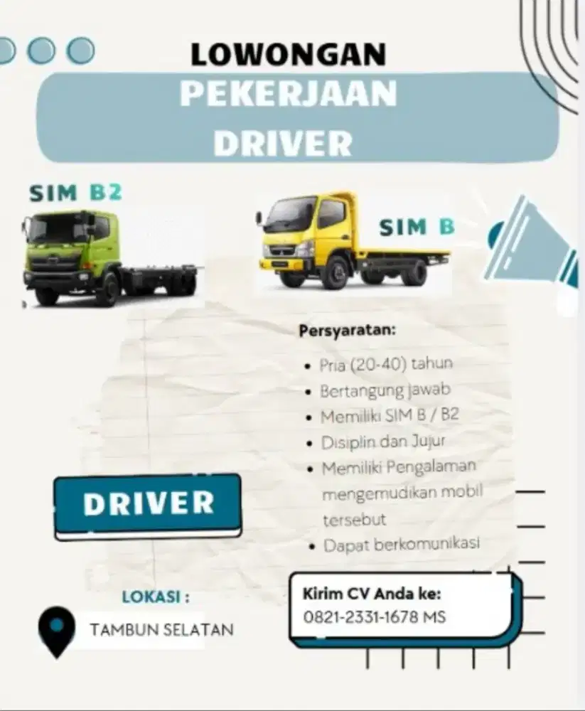 DIBUTUHKAN SUPIR & KENEK