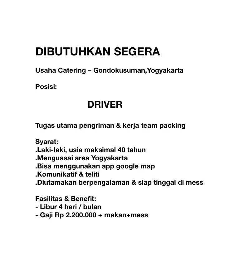 Di butuhkan DRIVER