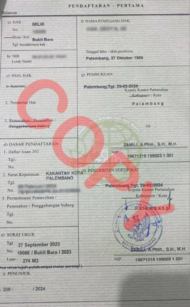 Dijual Tanah 274m2 Lokasi Tanjung Barangan, Lorong Tanjung Palam (SHM)