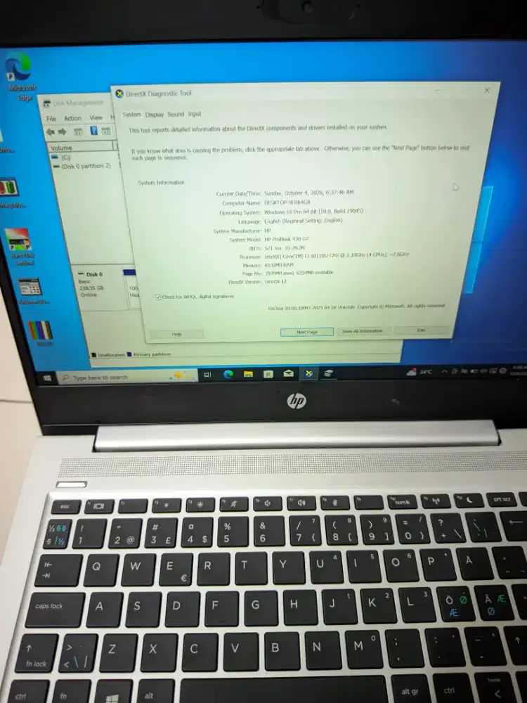 Laptop HP Probook i3 gen 10 ram 8 SSD 256