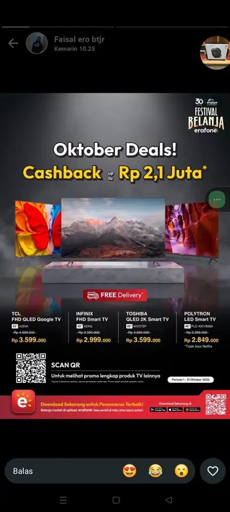 Promo TV Smart 4K QLED 43 Inch - Bisa Cicil 0% - Erafone