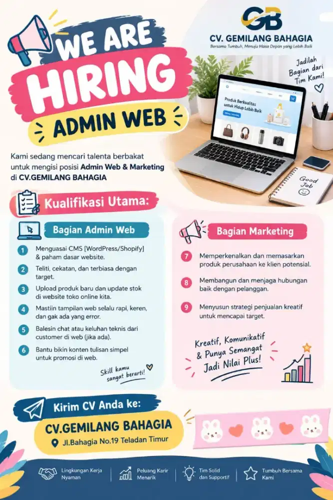 Lowongan kerja admin web & marketing