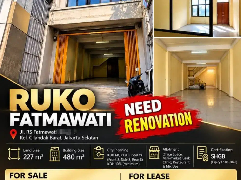 Dijual Ruko Fatmawati, Cilandak, Jaksel.