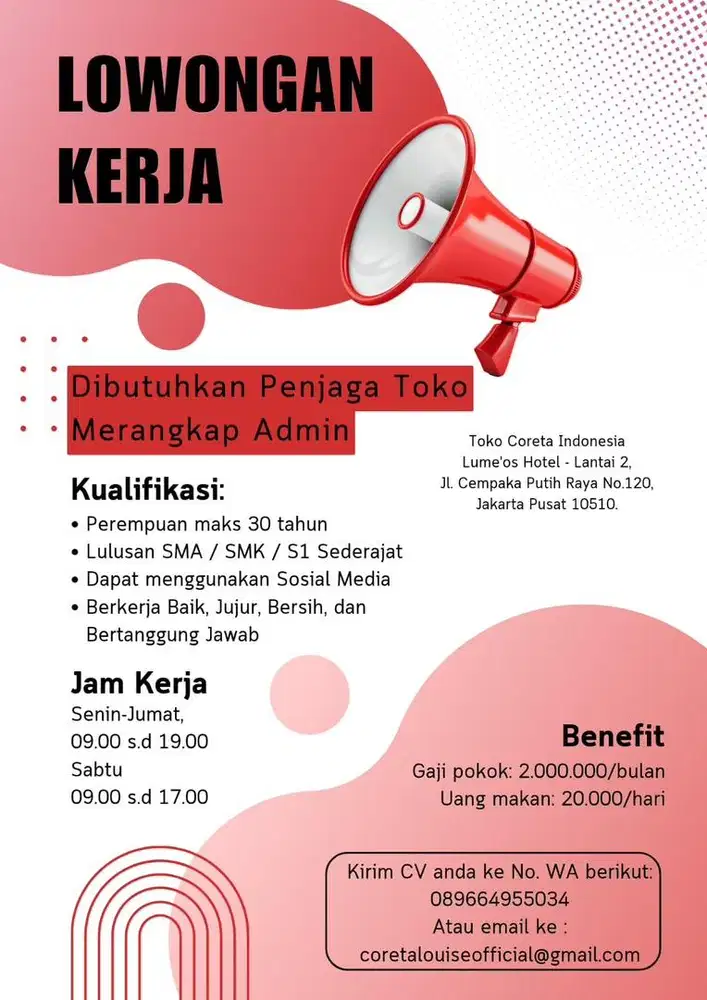 Dibutuhkan Penjaga Toko Merangkap Admin - Cempaka Putih