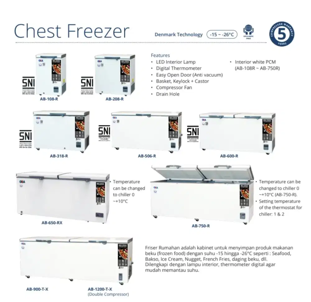 CHEST FREEZER GEA Lengkap 100L - 1200L BARANG BARU