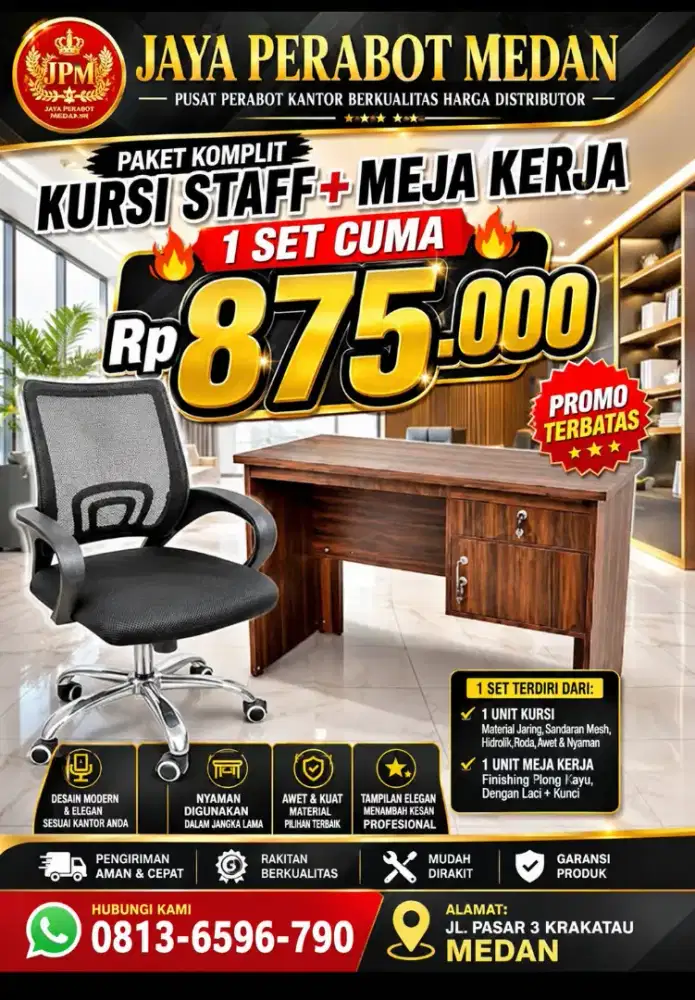 MEJA KANTOR+KURSI KANTOR/GURU TERMURAH TERLARIS PROMO