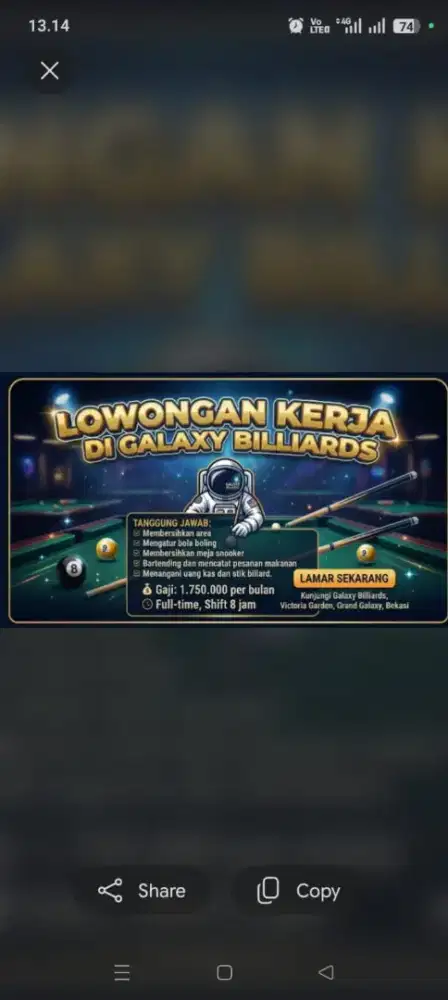Butuh pekerja untuk biliar