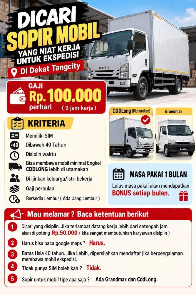 Dicari sopir ekspedisi dekat tangcity Tangerang