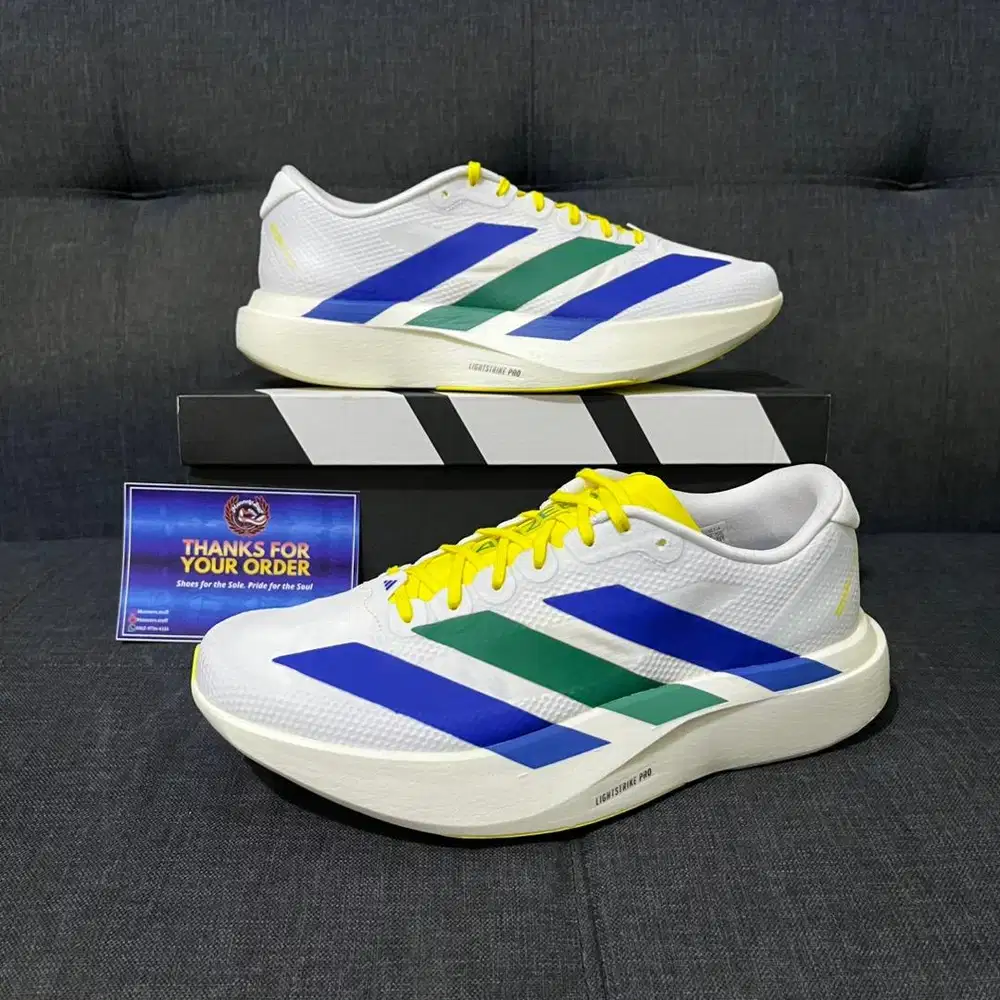 Sepatu Running Adidas Adizero EVO SL Woven White Yellow Blue Green