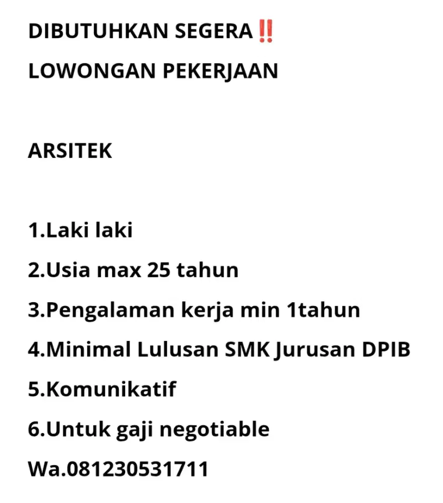 Lowongan kerja Arsitek
