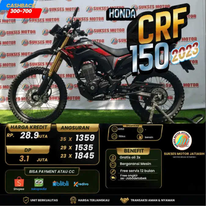 HONDA CRF 150 2023 KM RENDAH BISA CASH DAN KREDIT ATAU PAYMENT