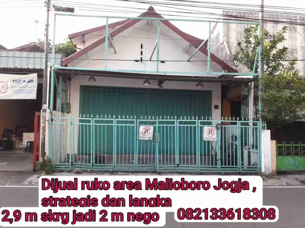 Dijual ruko strategis Jogja area Malioboro