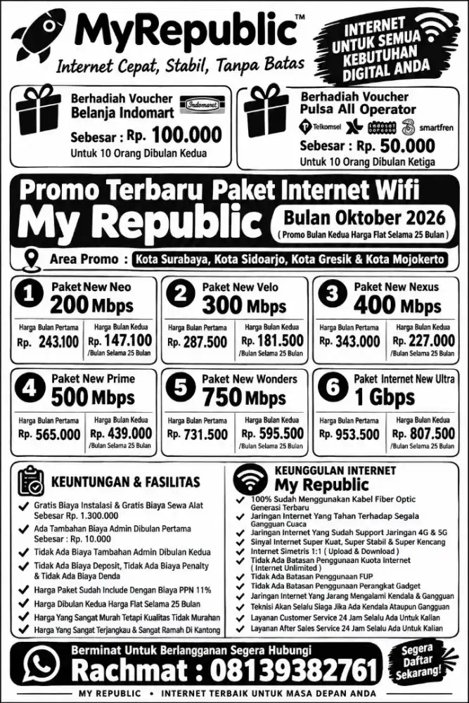 Promo Terbaru Internet Wifi My Republic Bulan Oktober 2026