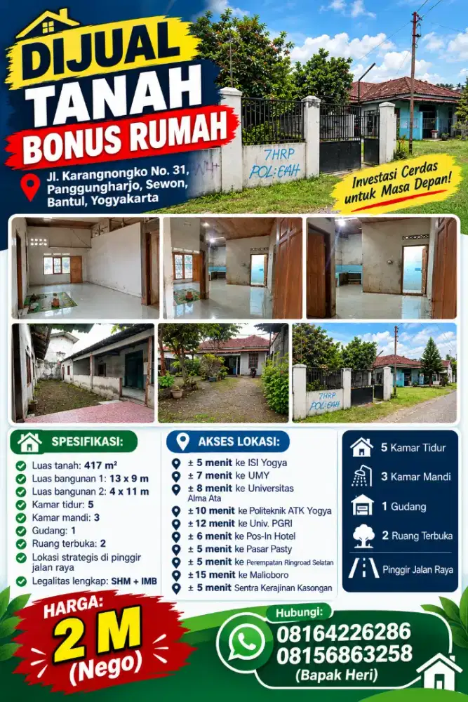 Dijual tanah bonus rumah