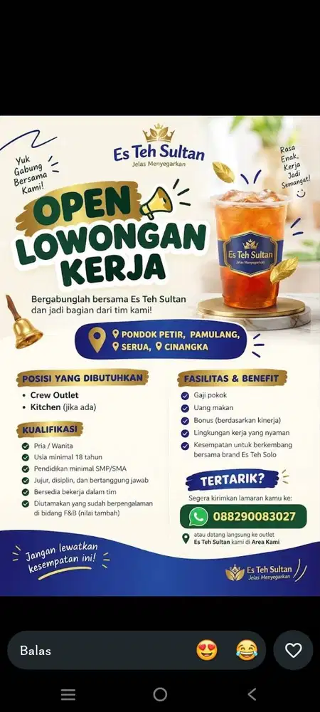 Lowongan kerja es teh solo