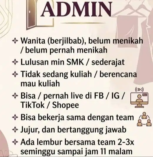 lowongan admin toko baju online